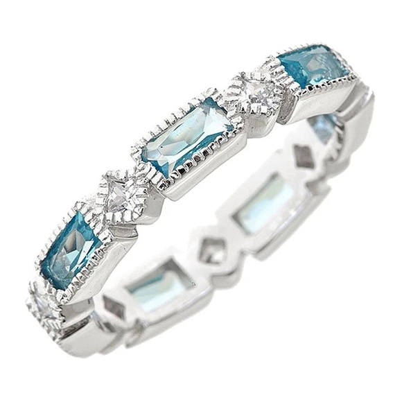 Sterling Forever Jewelry - NWOT Sterling Silver Blue Topaz CZ Victorian Band Ring